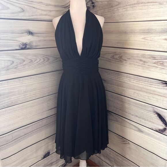Chicas Vintage Y2K 90s Black Halter V Neck Flowy Dress - Picture 1 of 11